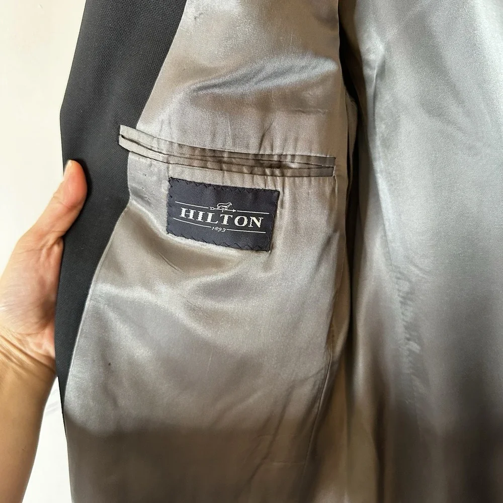 Hilton Men's Sports Jacket Sz 44R‎ 100% Wool Tessuto Lessona Gold Buttons Black